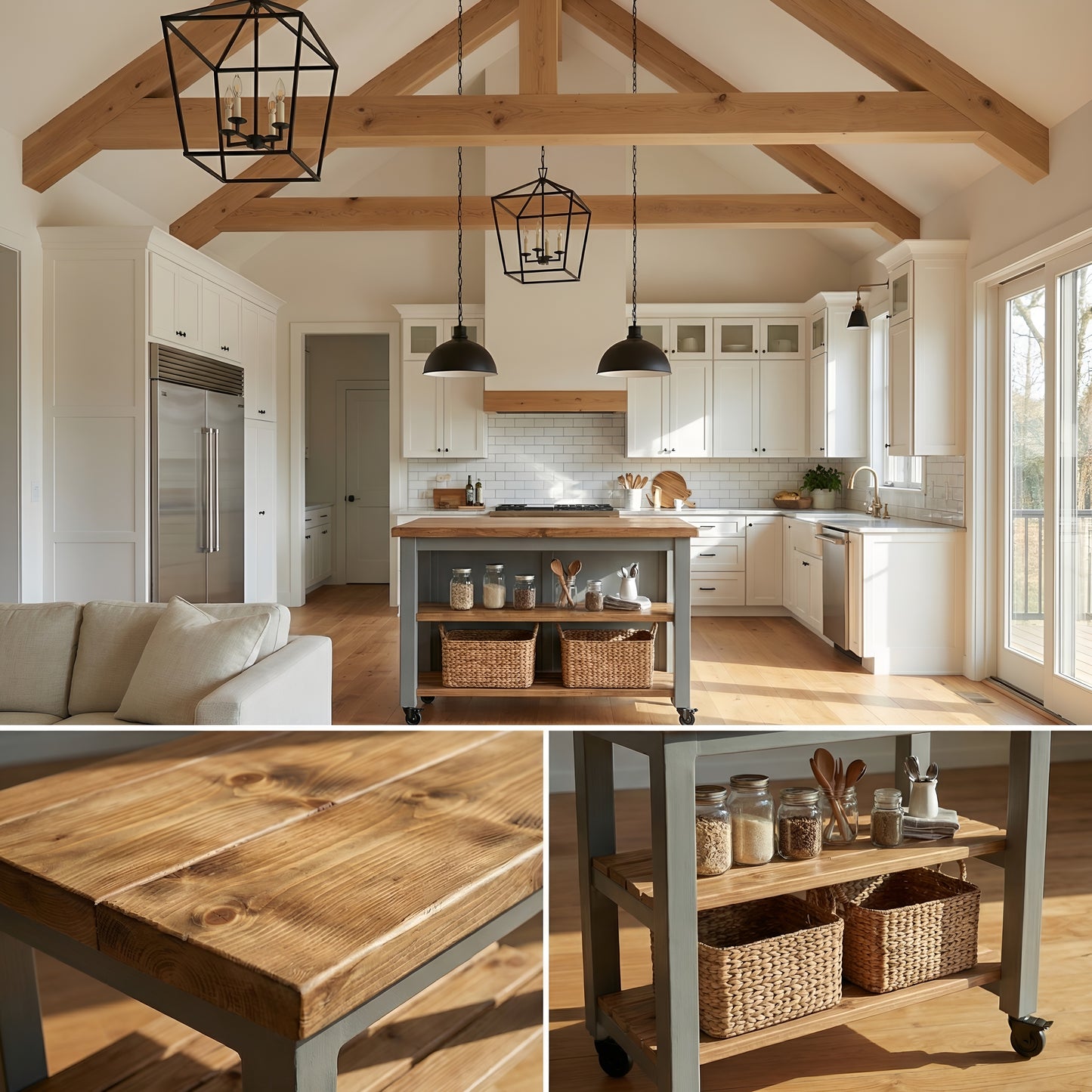 LOLA Kitchen Island / Breakfast Bar / Rustic Island On Casters / Wheels