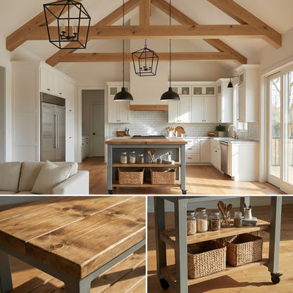 LOLA Kitchen Island / Breakfast Bar / Rustic Island On Casters / Wheels