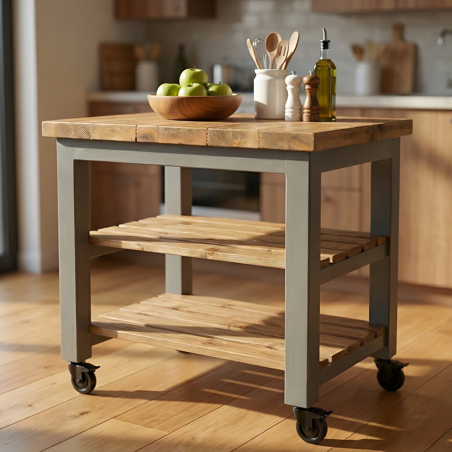 LOLA Kitchen Island / Breakfast Bar / Rustic Island On Casters / Wheels