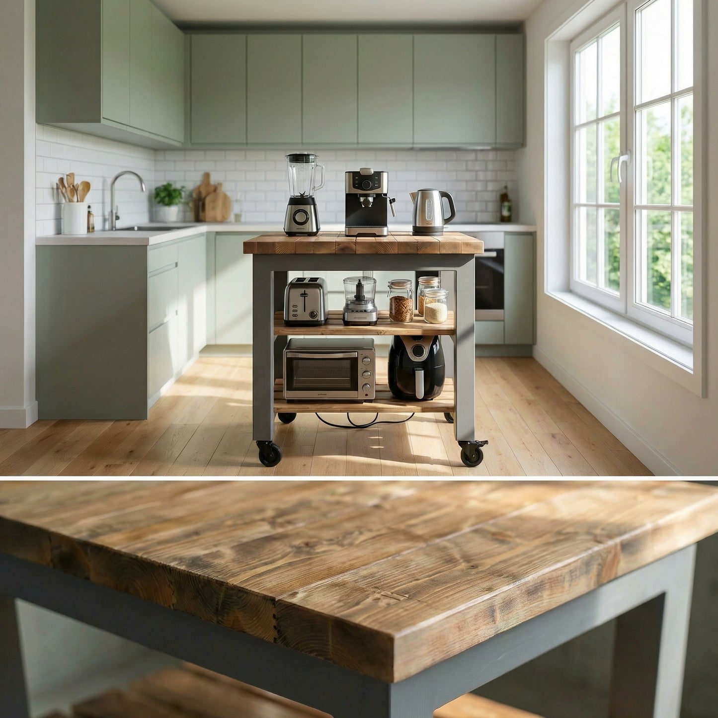 LOLA Kitchen Island / Breakfast Bar / Rustic Island On Casters / Wheels