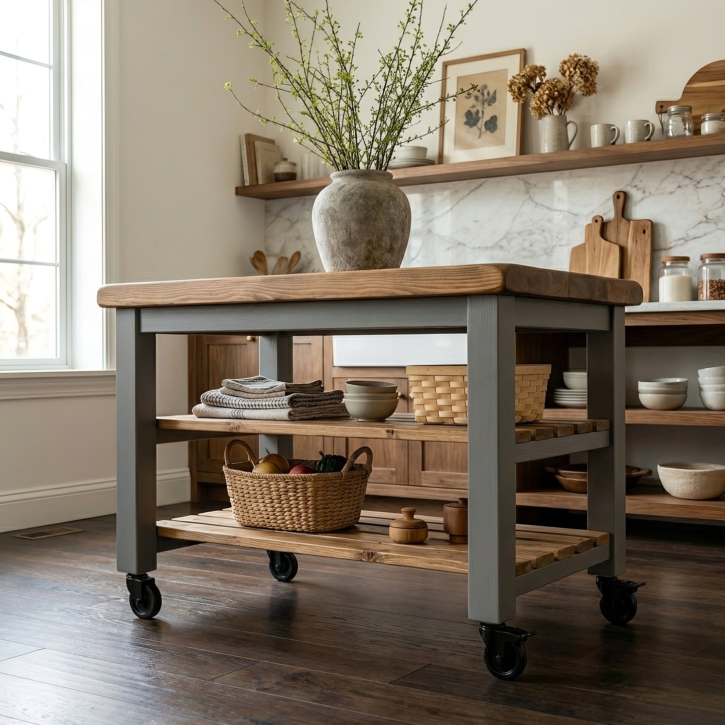 LOLA Kitchen Island / Breakfast Bar / Rustic Island On Casters / Wheels