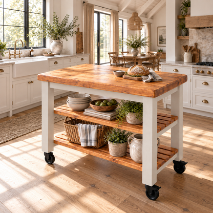 LOLA Cashmere Painted Kitchen Island / Breakfast Bar / Rustic Island On Casters / Wheels
