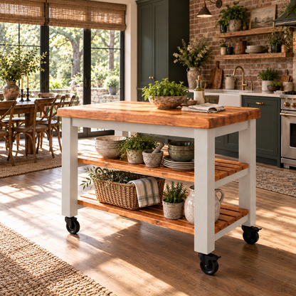 LOLA Cashmere Painted Kitchen Island / Breakfast Bar / Rustic Island On Casters / Wheels