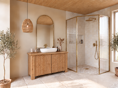 Loxmere Fluted Solid Wood Bathroom Vanity Unit | Rustic Farmhouse Vanity Cabinet with Doors
