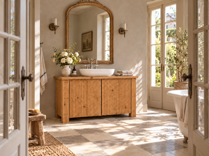 Loxmere Fluted Solid Wood Bathroom Vanity Unit | Rustic Farmhouse Vanity Cabinet with Doors