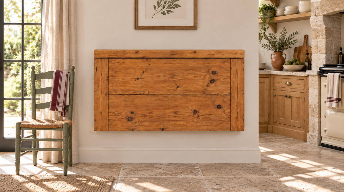 ASHCOMBE Rustic Foldable Wall-Mounted Solid Wood Table – Rustic Wood with Foldable Brackets – Space-Saving Desk for Kitchen, Office, or Small Spaces