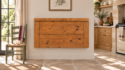 ASHCOMBE Rustic Foldable Wall-Mounted Solid Wood Table – Rustic Wood with Foldable Brackets – Space-Saving Desk for Kitchen, Office, or Small Spaces