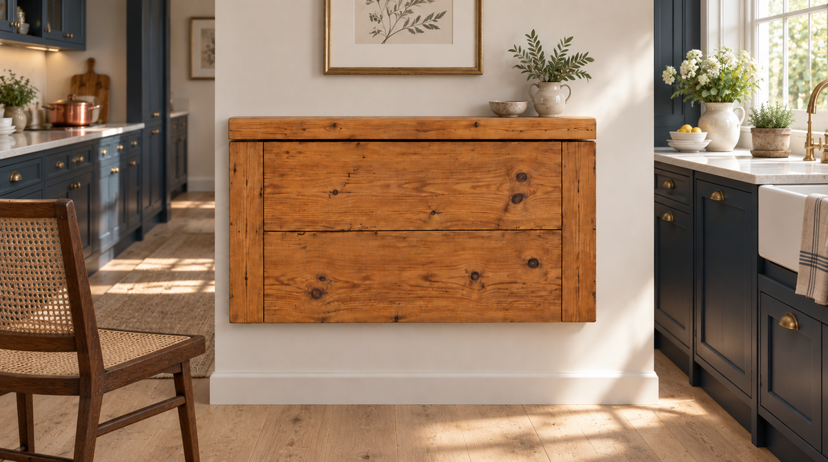 ASHCOMBE Rustic Foldable Wall-Mounted Solid Wood Table – Rustic Wood with Foldable Brackets – Space-Saving Desk for Kitchen, Office, or Small Spaces