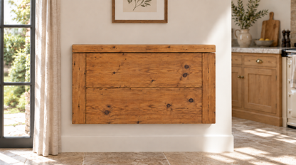 ASHCOMBE Rustic Foldable Wall-Mounted Solid Wood Table – Rustic Wood with Foldable Brackets – Space-Saving Desk for Kitchen, Office, or Small Spaces