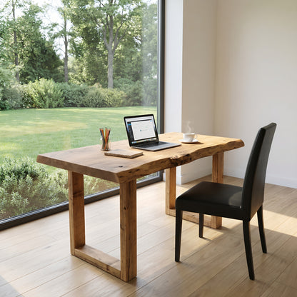 MARLOW Live Edge Solid Wood Study / Office / Computer Desk Table With Wooden Legs