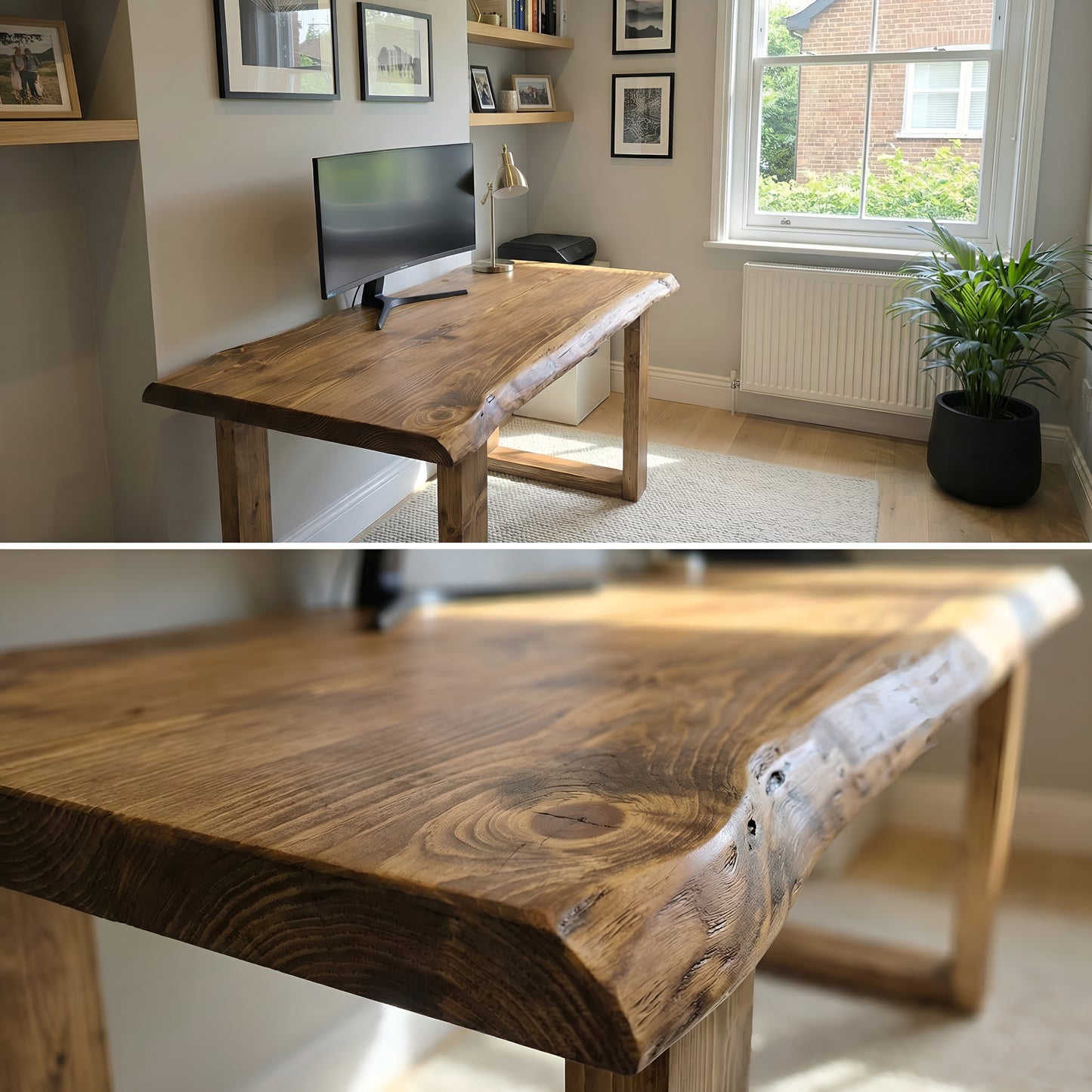 MARLOW Live Edge Solid Wood Study / Office / Computer Desk Table With Wooden Legs