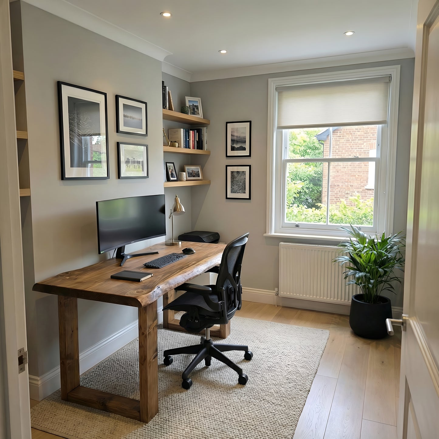 MARLOW Live Edge Solid Wood Study / Office / Computer Desk Table With Wooden Legs