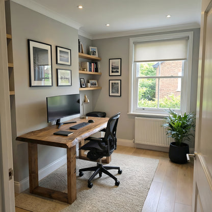 MARLOW Live Edge Solid Wood Study / Office / Computer Desk Table With Wooden Legs