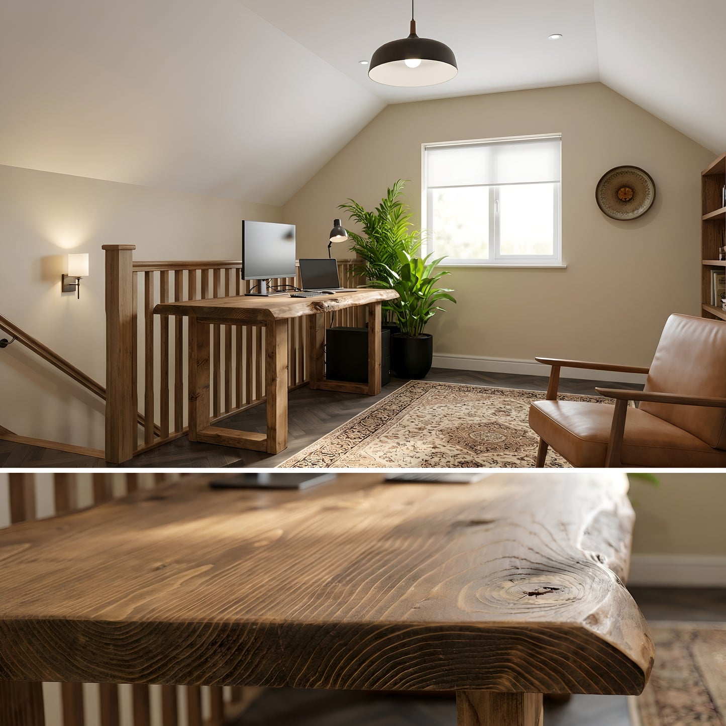 MARLOW Live Edge Solid Wood Study / Office / Computer Desk Table With Wooden Legs