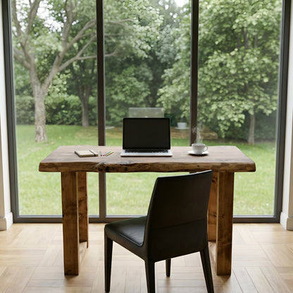 MARLOW Live Edge Solid Wood Study / Office / Computer Desk Table With Wooden Legs
