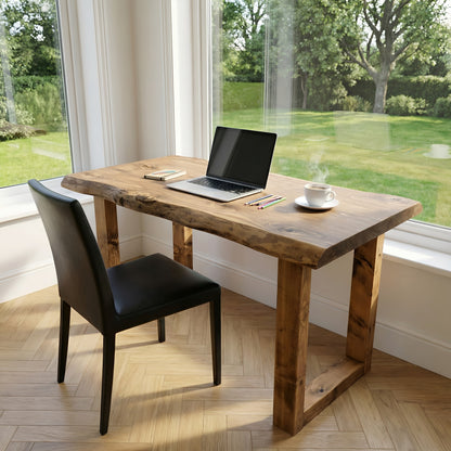MARLOW Live Edge Solid Wood Study / Office / Computer Desk Table With Wooden Legs