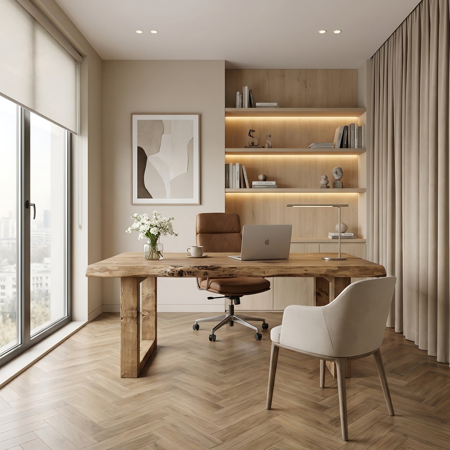 MARLOW Live Edge Solid Wood Study / Office / Computer Desk Table With Wooden Legs