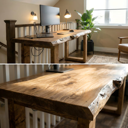 MARLOW Live Edge Solid Wood Study / Office / Computer Desk Table With Wooden Legs