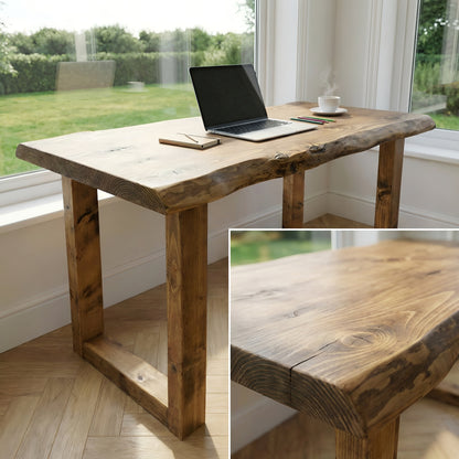 MARLOW Live Edge Solid Wood Study / Office / Computer Desk Table With Wooden Legs