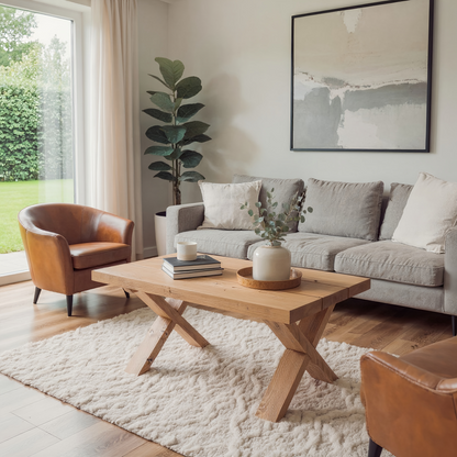 MAYA Solid Wood Cross Leg Farmhouse Coffee Table