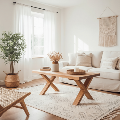 MAYA Solid Wood Cross Leg Farmhouse Coffee Table
