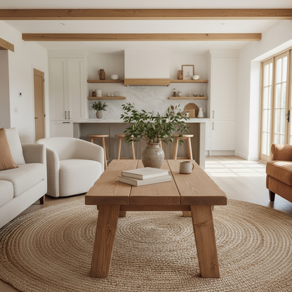 MENNA Rustic Edge Chunky Coffee Table Solid Rustic Wood Wavy Edge