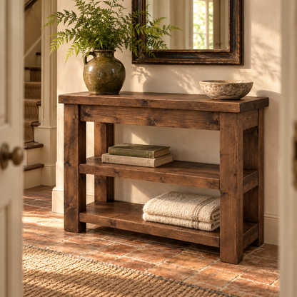 Mira Walnut Colour Solid Wood Console Table With Shelf