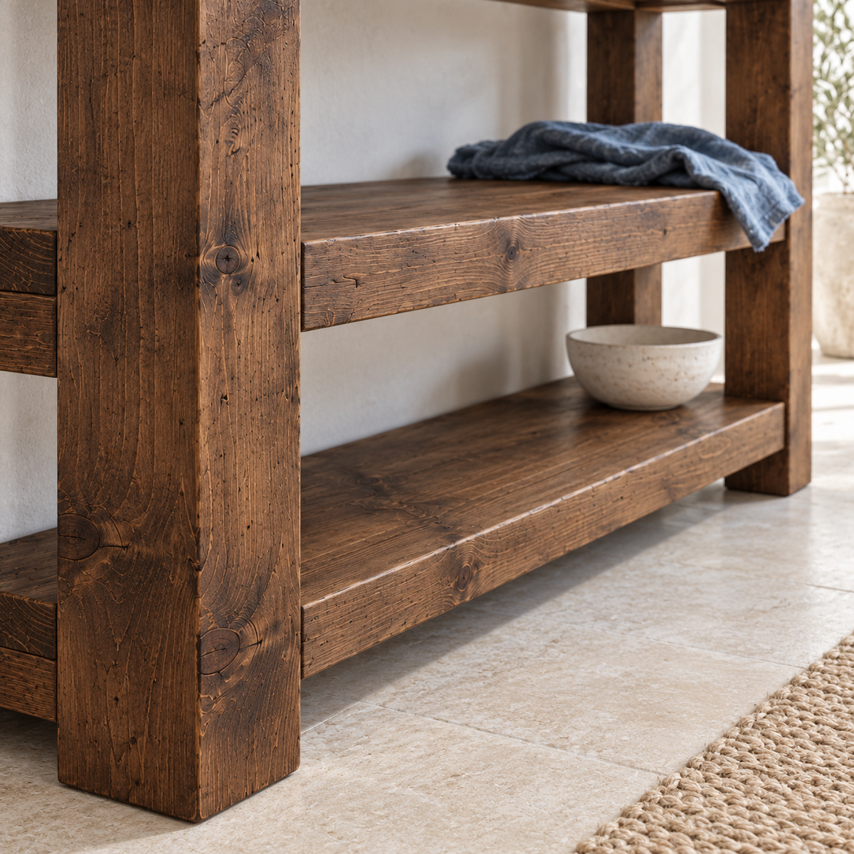 Mira Walnut Colour Solid Wood Console Table With Shelf