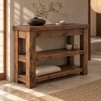 Mira Walnut Colour Solid Wood Console Table With Shelf