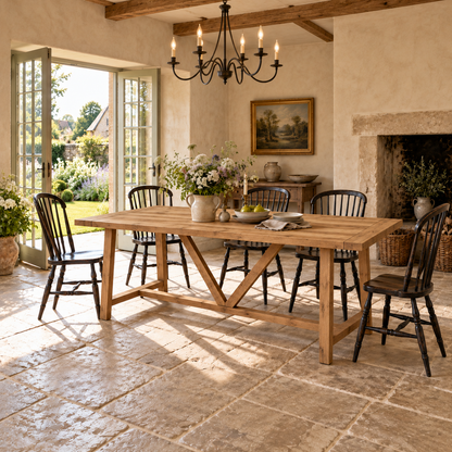 MONTFORD Solid Wood Dining Table With Wooden Legs and Optional Benches