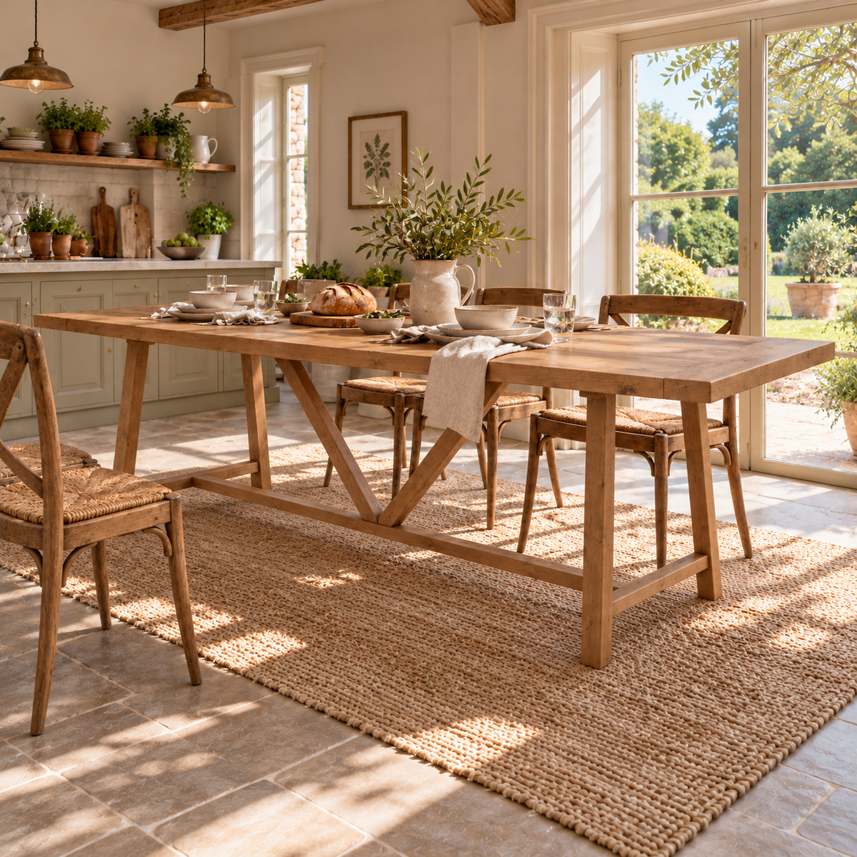 MONTFORD Solid Wood Dining Table With Wooden Legs and Optional Benches