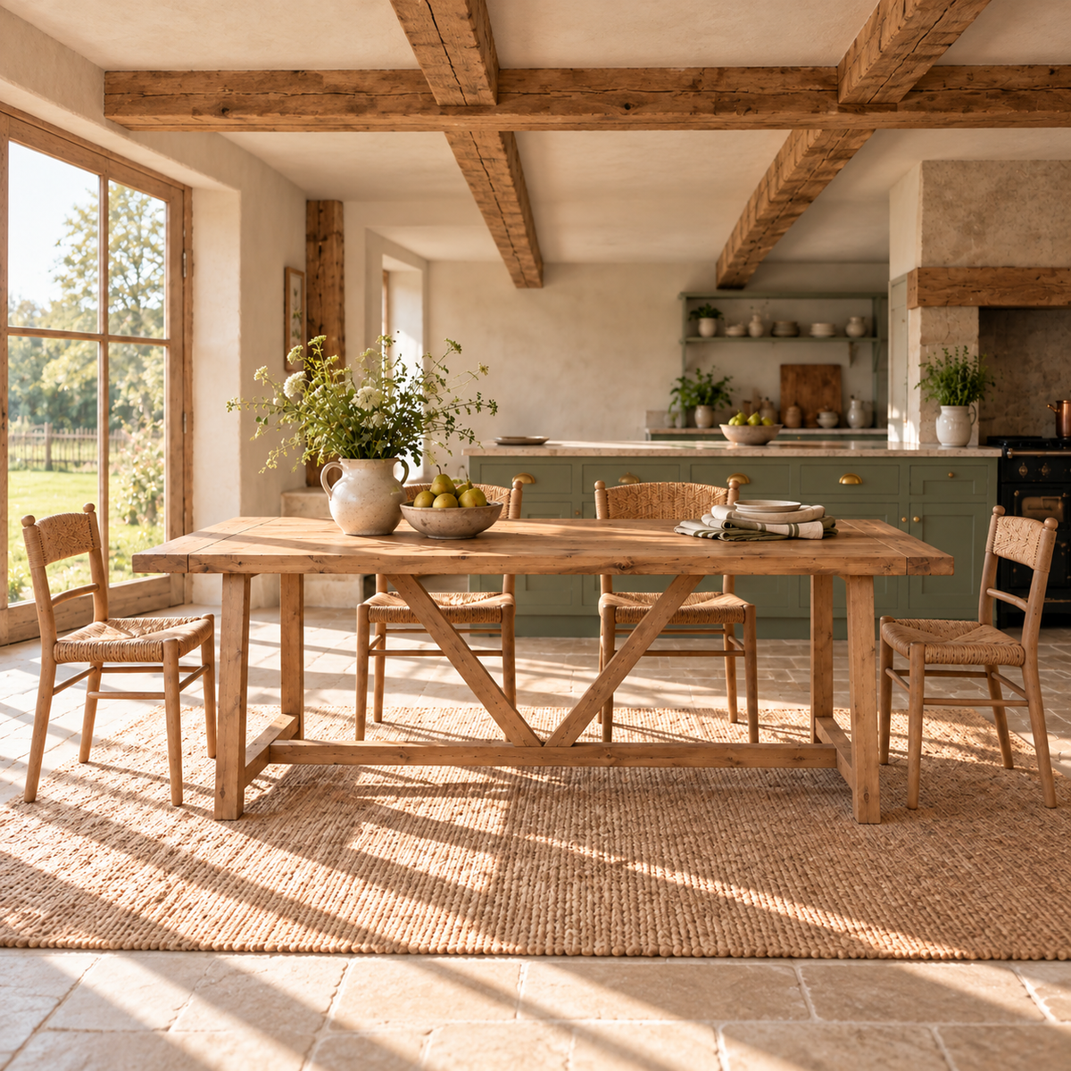 MONTFORD Solid Wood Dining Table With Wooden Legs and Optional Benches