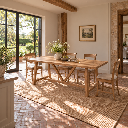 MONTFORD Solid Wood Dining Table With Wooden Legs and Optional Benches