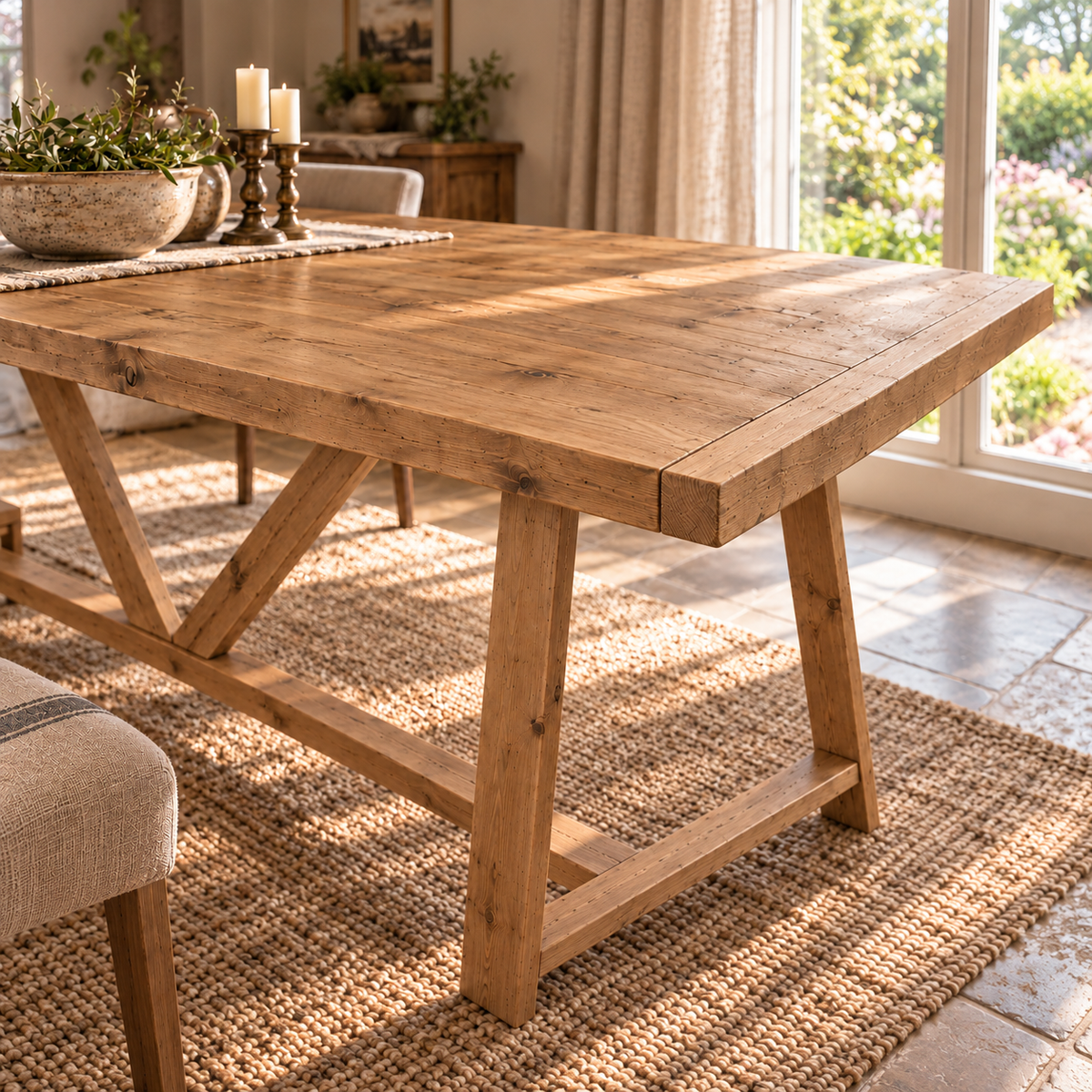 MONTFORD Solid Wood Dining Table With Wooden Legs and Optional Benches