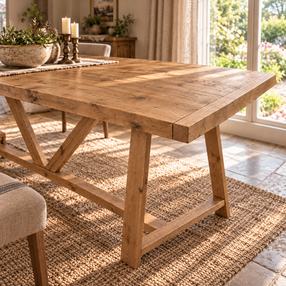MONTFORD Solid Wood Dining Table With Wooden Legs and Optional Benches