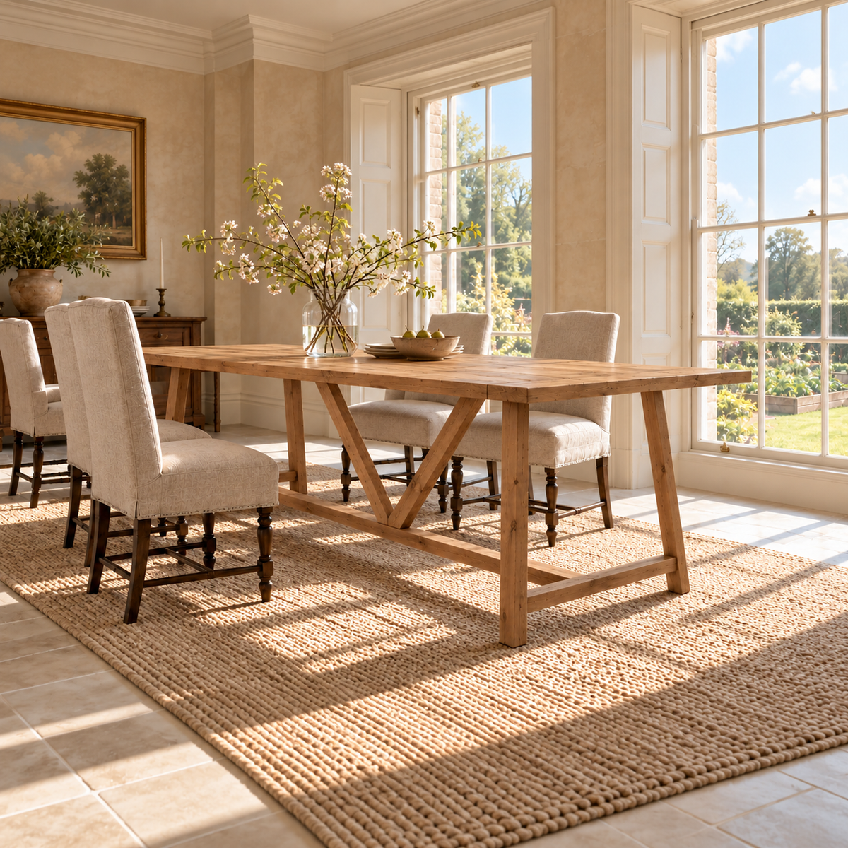 MONTFORD Solid Wood Dining Table With Wooden Legs and Optional Benches