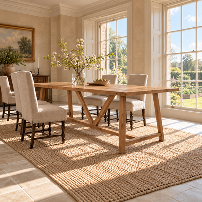 MONTFORD Solid Wood Dining Table With Wooden Legs and Optional Benches