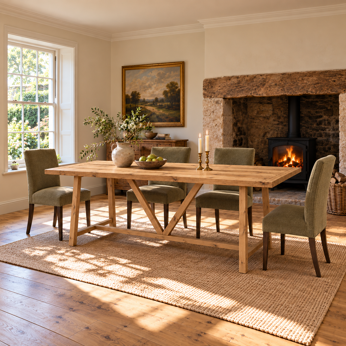 MONTFORD Solid Wood Dining Table With Wooden Legs and Optional Benches