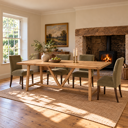 MONTFORD Solid Wood Dining Table With Wooden Legs and Optional Benches