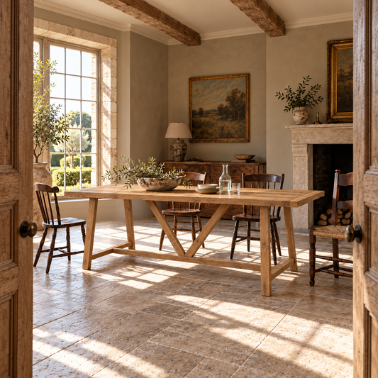 MONTFORD Solid Wood Dining Table With Wooden Legs and Optional Benches