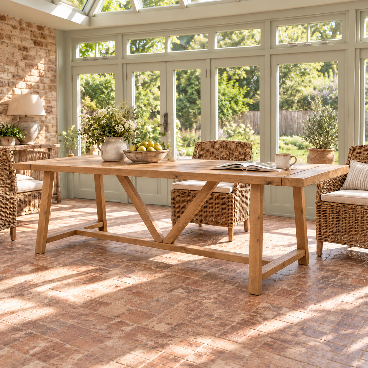 MONTFORD Solid Wood Dining Table With Wooden Legs and Optional Benches