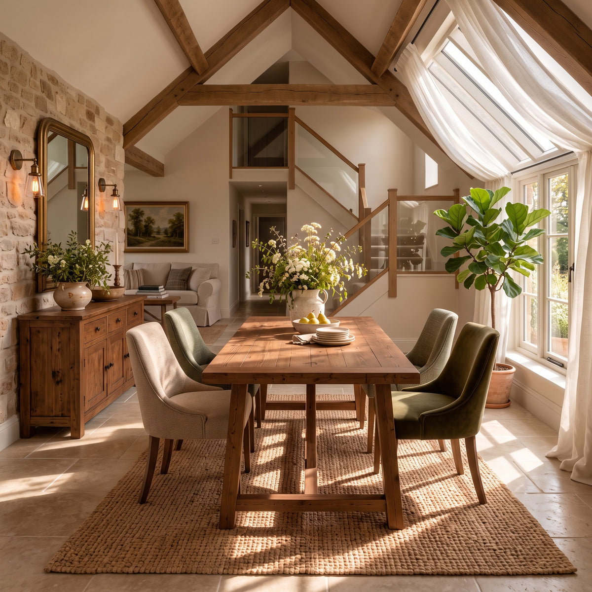 MONTFORD Walnut Colour Solid Wood Dining Table With Wooden Legs and Optional Benches