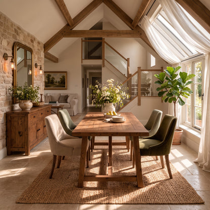 MONTFORD Walnut Colour Solid Wood Dining Table With Wooden Legs and Optional Benches