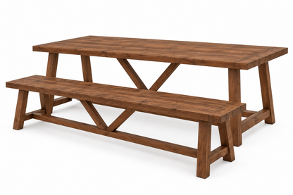 MONTFORD Walnut Colour Solid Wood Dining Table With Wooden Legs and Optional Benches