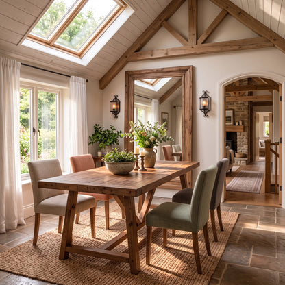 MONTFORD Walnut Colour Solid Wood Dining Table With Wooden Legs and Optional Benches
