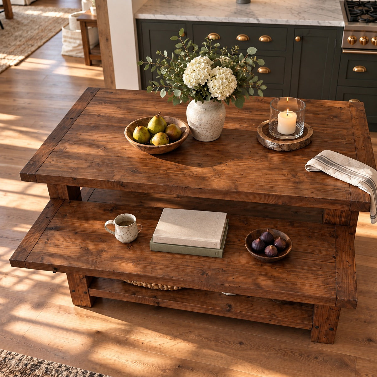MONTROSE Walnut Colour Kitchen Island With Foldable Table / Extandable Breakfast Bar / Rustic Island