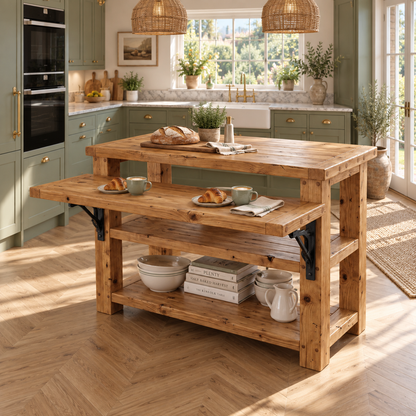 MONTROSE Kitchen Island With Foldable Table / Extandable Breakfast Bar / Rustic Island