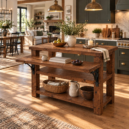 MONTROSE Walnut Colour Kitchen Island With Foldable Table / Extandable Breakfast Bar / Rustic Island