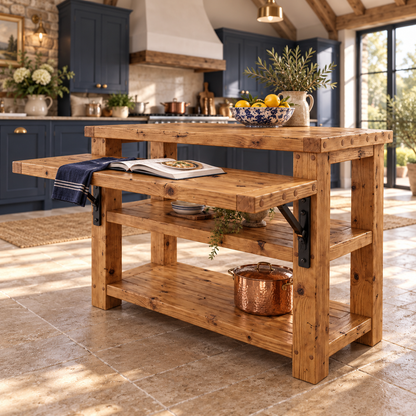 MONTROSE Kitchen Island With Foldable Table / Extandable Breakfast Bar / Rustic Island