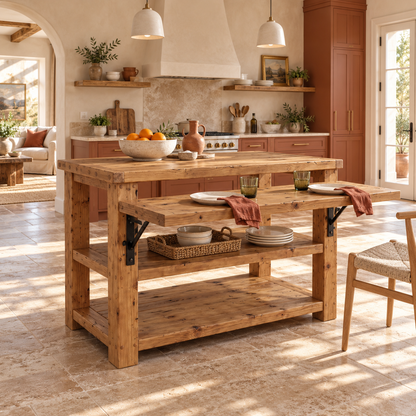 MONTROSE Kitchen Island With Foldable Table / Extandable Breakfast Bar / Rustic Island